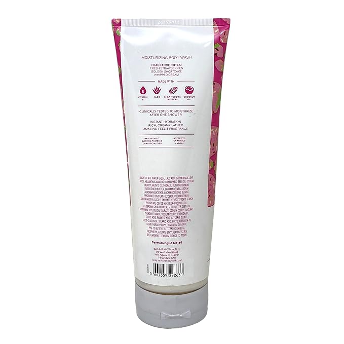 Bath &amp Body Works Strawberry Pound Cake - Moisturizing Body Wash Fine Fragrance Mist and Ultimate Hydration Body Cream - with a Peach Gardenia Bar Soap