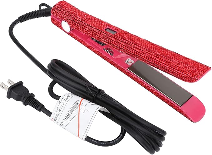 Hair Straightener and CurlerProfessional Red Hair Straightener Curler Straightening Curling 2 in 1 Design Rhinestone Flat Iron Automatically Shut Down Temperature Adjustable