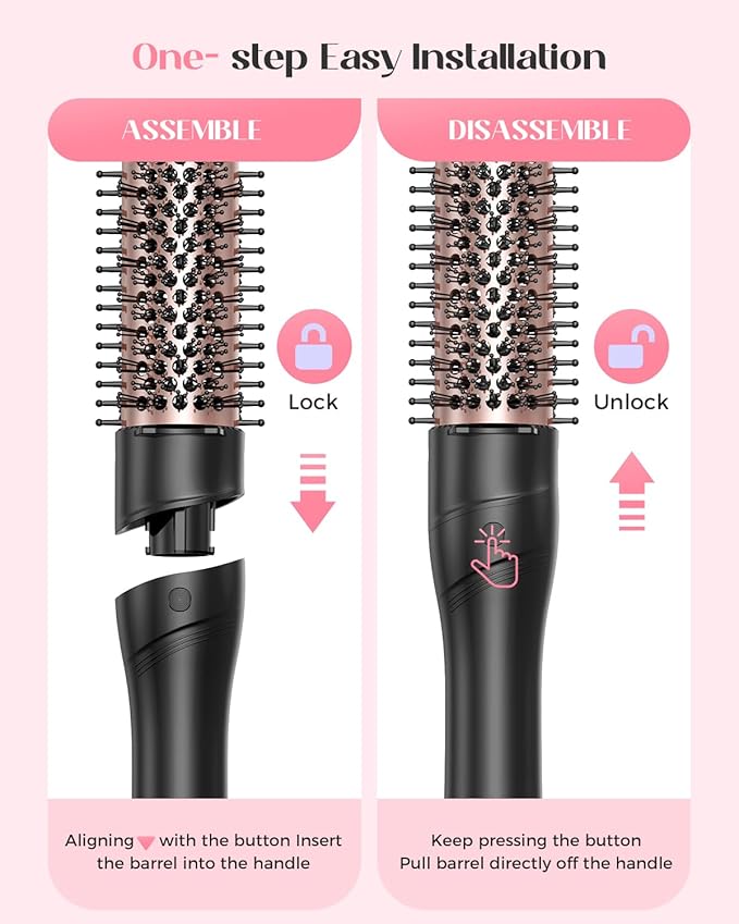 5 in 1 Curling Iron with Thermal Brush and 4 Interchangeable Ceramic Barrels(1/2 to 1 1/2 inch) Curling Wand Set with Flat Iron Fast Heating Dual Voltage Hair Curler Gifts for Women