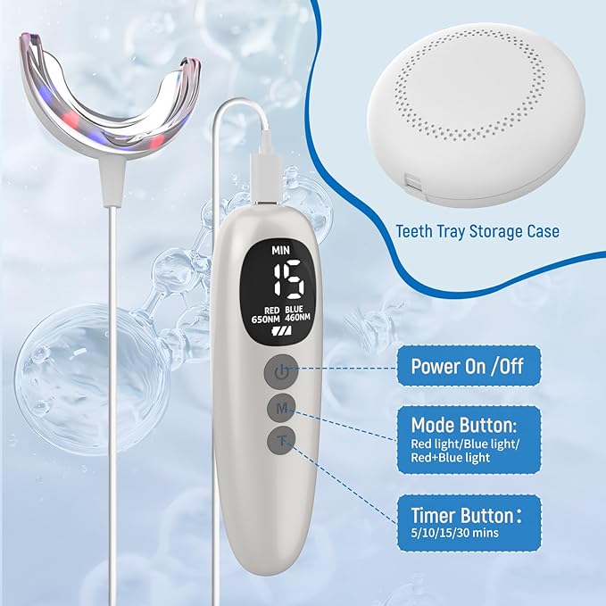 RED+Blue RED Blue Light Therapy for Gums LEDs Periodontal Light Gum Health Repair Bleeding Gums and Teeth Whitening Accelerator with Tray Storage Case