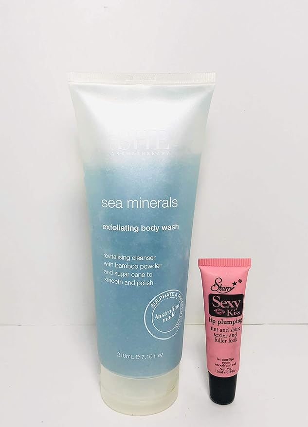 OMshe Sea Minerals exfoliating body wash Revitalizing cleanser 210ml/7.10 fl o - Free Starry Lip Plumping Gloss 10ml