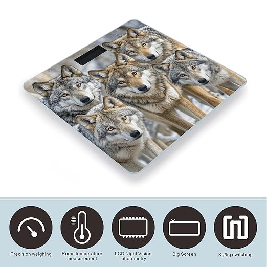 Different Colored Wolves Scale for Body Weight Digital Bathroom Scale Toughened Glass High Precision Scales for Body Weight with Large LCD Backlight Display Weight Scales