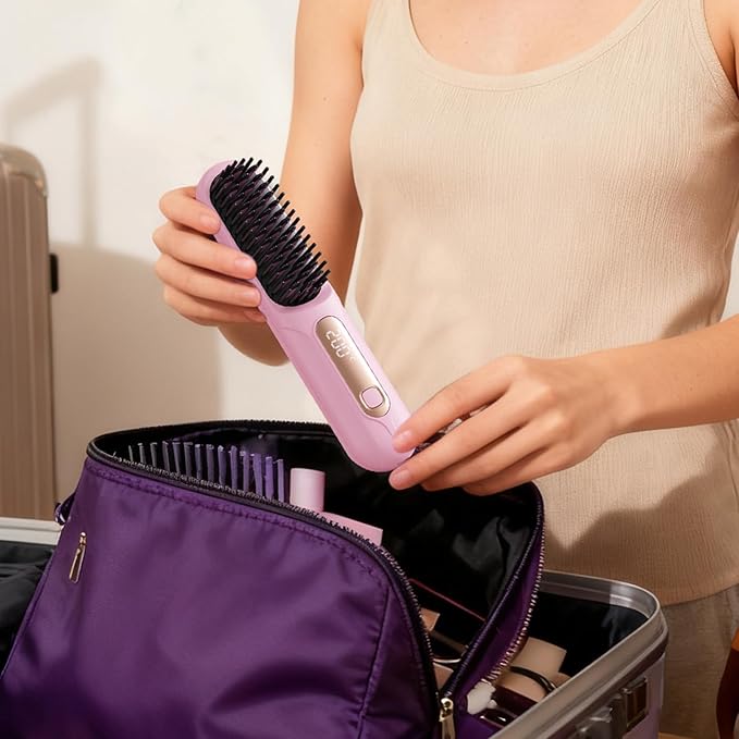 Cordless Hair Straightener – 3 Temps LED Portable Styling Tool Pink Purple 18.5x4cm ABS Cermet Build 2600mAh 220V | Travel Salon Women Girls Party Business Outdoor Curling Accessory