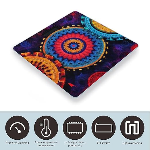 Women's Fashion Automatic Switch Digital Bathroom Weighing Scale Smart Scale Ancient Indian Trippy Mandala Colorful Dark Eyes Vintage Art
