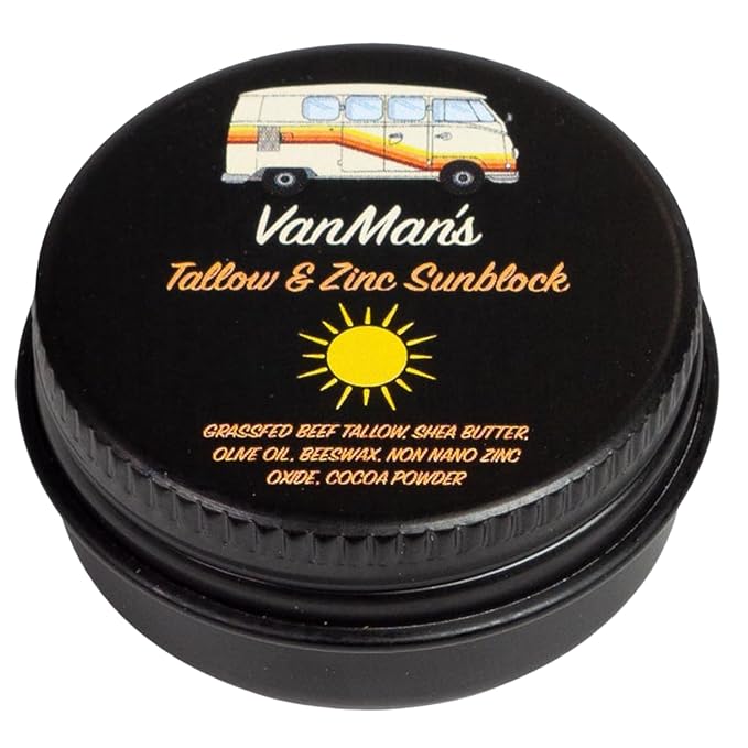 Vanman's Tiny Zinc and Tallow Sunscreen - Water Resistant 20 SPF With Grass-Fed/Finished Beef Tallow Olive Oil Beeswax - Mineral Non-Nano Sunscreen - 0.25 oz