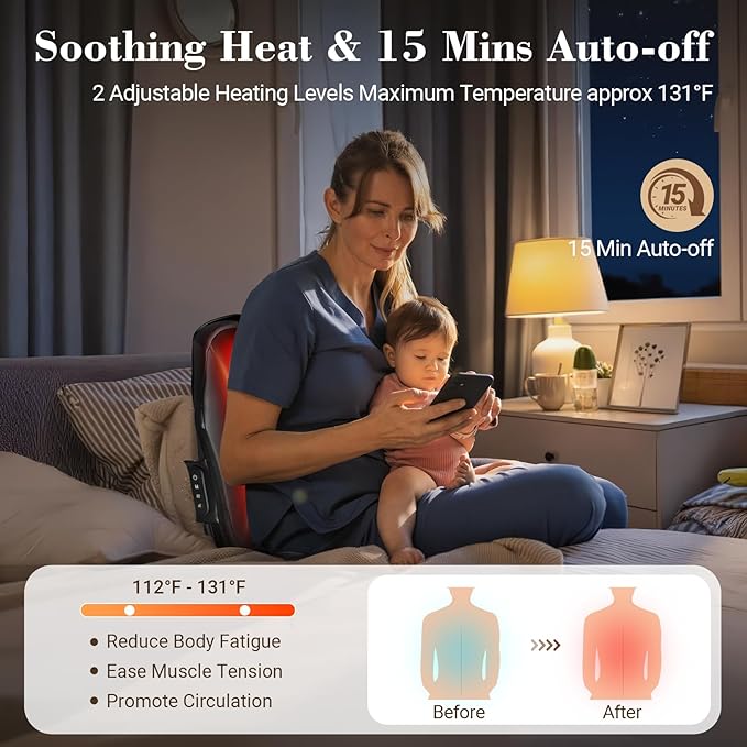 FSA Eligible Cordless Back Massager for Pain Relief Deep Tissue HSA Approved Up and Down Rolling Low Back Massager with Heat Portable Shiatsu Lower Back Massage for Home Office
