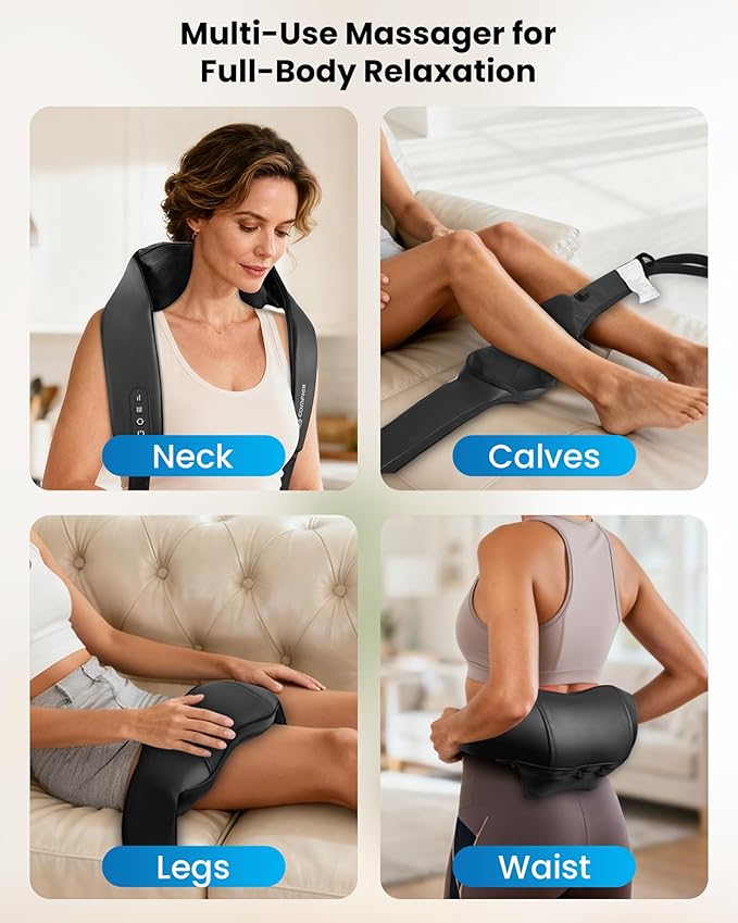 COMFIER Shiatsu Neck Massager with Heat - Cordless 4D Neck and Shoulder Massager for Pain Relief Deep Tissue Graphene Heating Trapezius Muscle Relaxer Massage Pillow Black