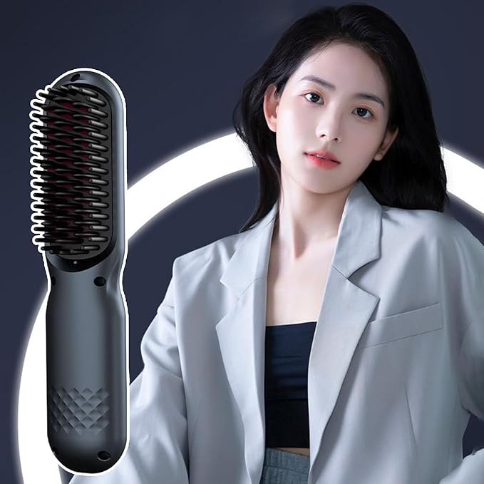 Hair Straightening Brush - Rechargeable 3-Temp Hot Comb - Negative Ion Hot Brush Hair Straightenerfor Women Volumizing Frizz Control Home Travel Party Wedding Birthday Christmas