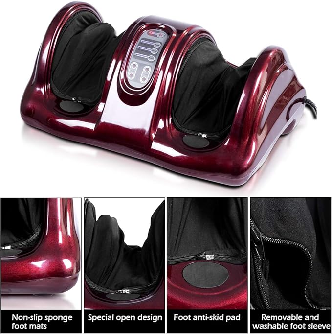 LDAILY Therapeutic Shiatsu Foot Massager Kneading &amp Rolling Massage for Feet 3 Modes Electric Foot Massager with Remote Control (Red)