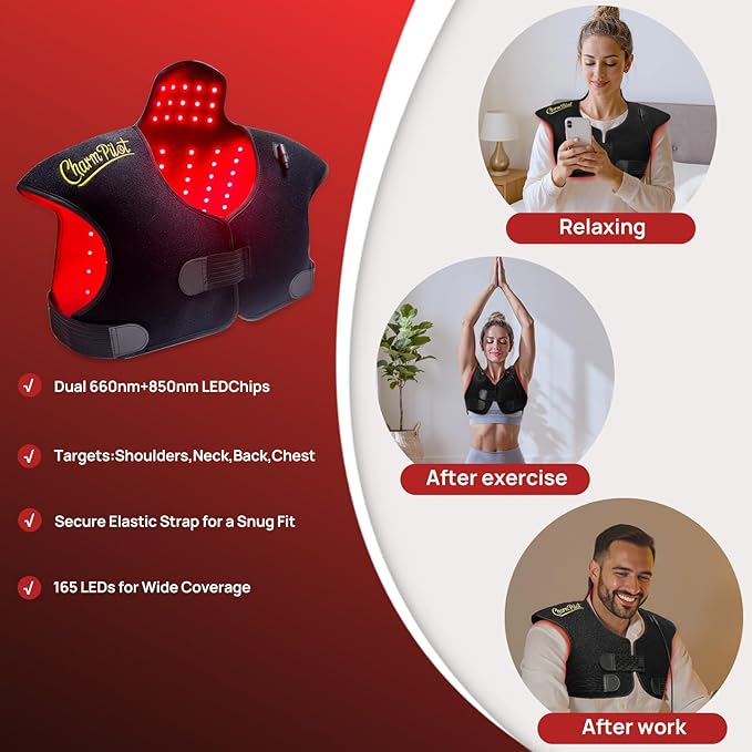 Red Light Therapy Pad for Neck Shoulder Back Pain Relief Infrared Light Therapy Heating Warp for Upper Back 165LEDs 3-in-1 Chip660nm&amp850nm(Black)