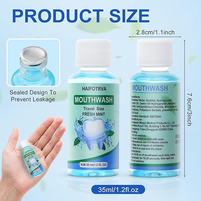 Mini Mouthwash and Travel Size Toothpaste BulkBlue 35ml/1.2 fl oz Mint Flavor Mouthwash and 0.35oz Small Toothpaste for TravelOfficeToiletry Kits