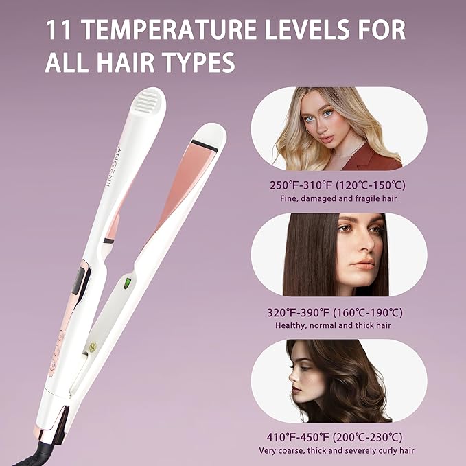 ANGENIL Pro Tourmaline Ceramic Twist Hair Straightener Dual Voltage Flat Iron Curling Iron in One Round Flat Iron with Silicone Heat Resistant Mat LCD Display 11 Adjustable Temp 20S Fast Heating