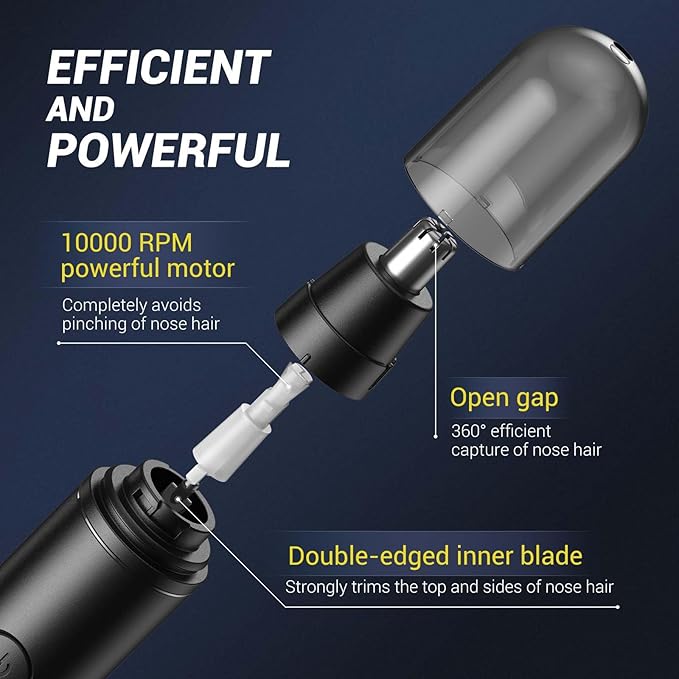 HOOICB Nose Hair Trimmer for Men Ear Hair Trimmer Grooming IPX7 Waterproof Built-in Rechargeable Battery