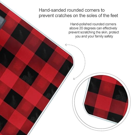 Red Black Buffalo Check Plaid Pattern Bathroom Scale for Body Weight LCD Display Digital Bathroom Scale Tempered Glass Bathroom Weight Scales Fashion Smart Scales for Home Bedroom 400 Lb