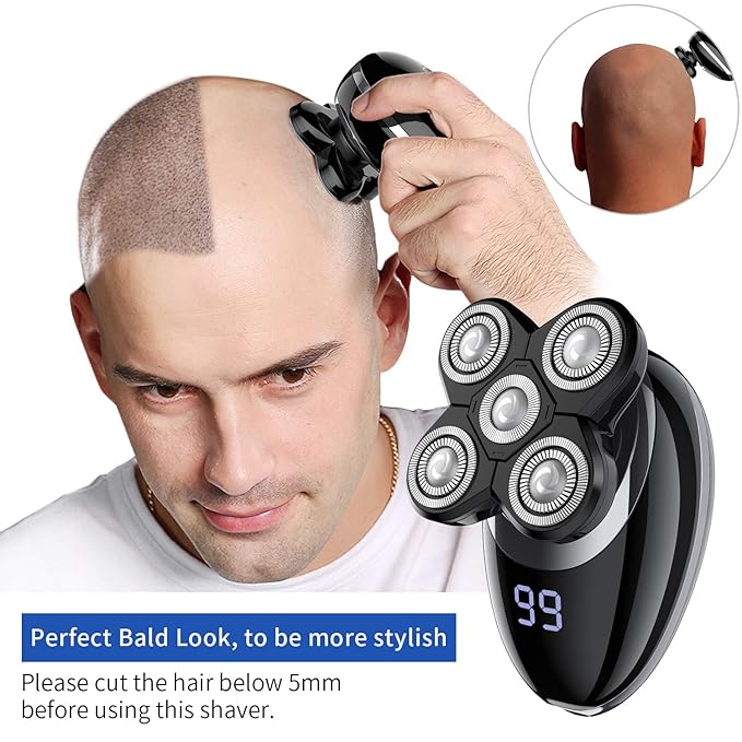 Electric shavers for Men Cordless Rechargeable Electric Razor Bald Head Shaver 5 in 1 Nose Beard Trimmer Hair Clipper Facial Grooming Kit Waterproof Wet Dry Rotary Shaver with Cleansing Brush