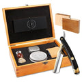 Complete Straight Razor Kit - Straight Razor Shaving Kit for Men with Gold Japanese Stainless Steel Blade Leather Strop Shave Soap Shaving Brush Strop Paste Leather Case Gift Box