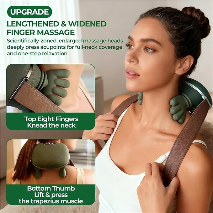 Neck Massager 4D Bionic Finger Neck Shoulder Massager Wireless Cervical Trapezius Kneading Massage Shawl Brushless Motor masajeador(Silver Switch)