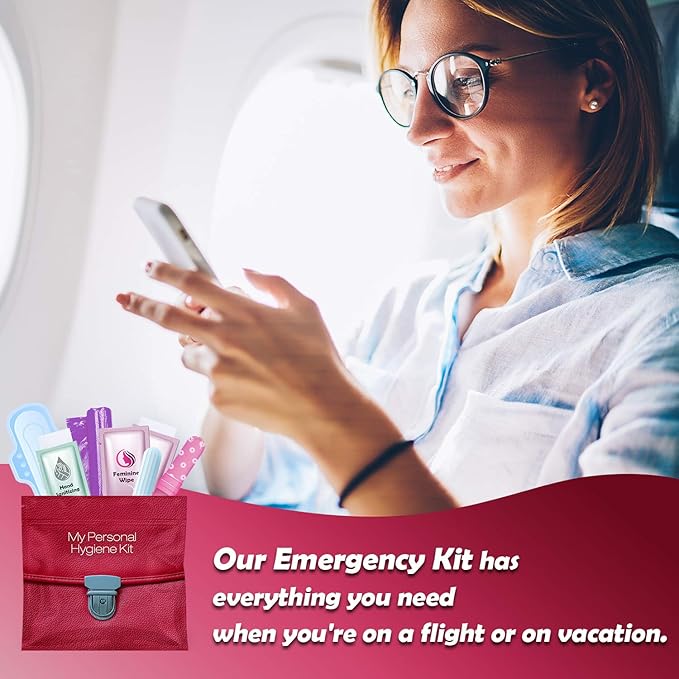 Light Leather Style Menstrual Kit All-in-One 10 Pack | Convenience on The Go | Period Kit Pack for Travelling Tweens &amp Teenagers or just When You’re Out | Individually Wrapped Feminine Hygiene