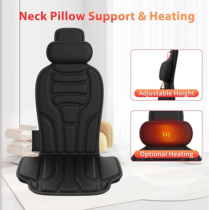 Massage Cushion Bundle with Heat — Full-Body Vibration Seat Massager + Targeted Pad for Back &amp Waist Relaxation Set for Office Chair Home Use or Gifts