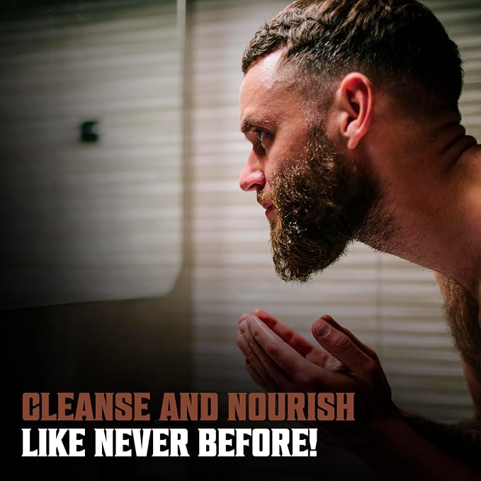 Viking Revolution Beard Wash Shampoo w/Argan &amp Jojoba Oils - Softens &amp Strengthens - Sandalwood Scent - 17 oz Shampoo