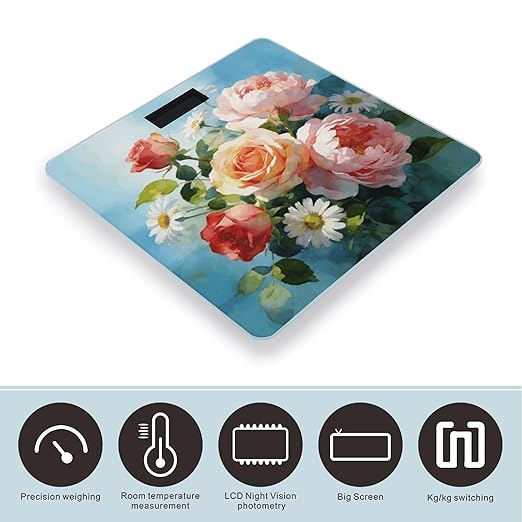 Gently Blooming Weight ScaleClear LED Display Bathroom Digital Weighing ScaleTempered Glass Digital Bathroom Scale for Body Weight Capacity Up to 400 Lbs