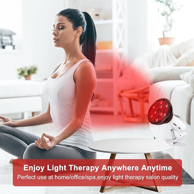 Red Light Therapy Bulb with Adjustable Socket Clamp 18 LEDs red Therapy Light with Lamp Holder for Body and Face with 660nm Red and 850nm Infrared Light Therapy Device for Skin Care Pain Relief