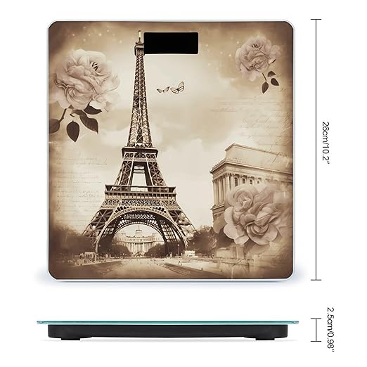 Vintage Paris Eiffel Tower Butterfly Bathroom Scale Large LCD Backlight Display Digital Scale Rounded Corners Body Scales Automatic Power On/Off Bathroom Scales for Home Bedrooms