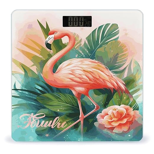 Tropical Flamingo Scale with LCD Easy-to-Read Anti-Slip Weight Digital Bathroom Scale Precision Weighing Scales Sturdy Tempered Glass Body Weight Scales for Daily Use