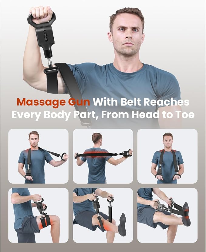 BOB AND BRAD Massage Gun with Massage Strap for Hard to Reach - Dual-Mode Percussion &amp Compression Massager for Muscle Recovery Pain Relief in Back &amp Shoulders FSA-HSA Eligible Pain Relief