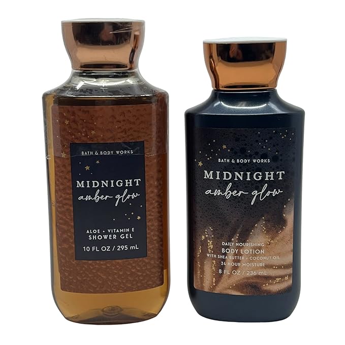Bath &amp Body Works MIDNIGHT AMBER GLOW Body Wash &amp Shower Gel and MIDNIGHT AMBER GLOW Daily Nourishing Body Lotion