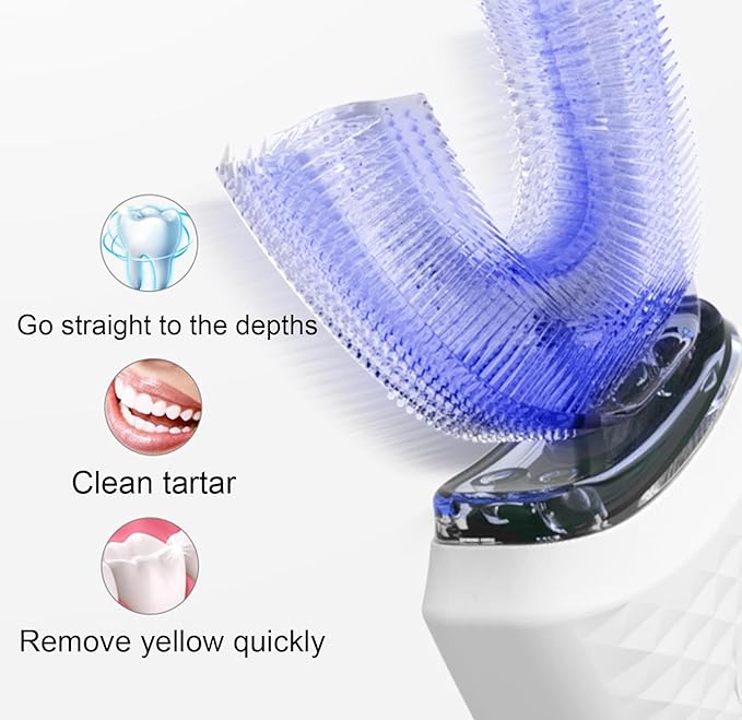 VIDECOR Electric Toothbrush U Shaped Automatic Toothbrush for Adults 360° Whole Mouth Toothbrush Whitening Wireless Charging IPX7 WaterproofD
