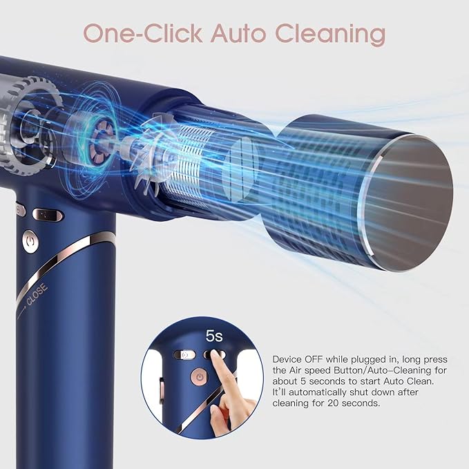 MIRACOMB Foldable Travel Hair Dryer Powerful Ionic Blow Dryer Pro with Brushless Motor for Fast Drying Lightweight Portable Hairdryer for Women/Men Digital Heat/Speed Settings with 2 Nozzles