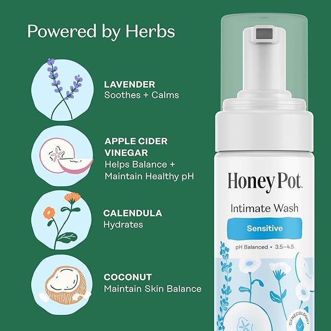 The Honey Pot Company - Suppositories &amp Sensitive Feminine Wash Bundle - Maintains &amp Balances Healthy Vaginal pH - Herbal Infused Natural Hygiene Wash for Sensitive Skin Types - Gynecologist A