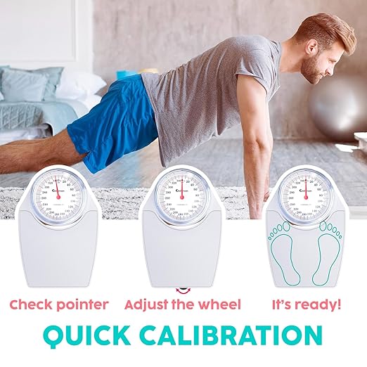 Adamson A24 Scales for Body Weight - Up to 350 LB - New - Anti-Skid Rubber Surface Extra Large Numbers - High Precision Bathroom Scale Analog - Durable with 20-Year Assurance - White