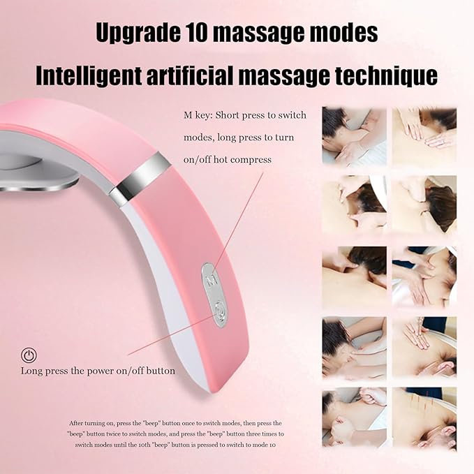 FUTURAX PulseX Neck Massager Neck Massager with Heat 10 Settings &amp 16 Strength Levels Compact and Travel-Friendly Great for Comfort (Pink)