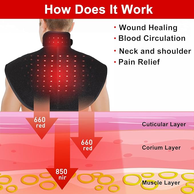 Cordless Led Red Light Therapy for Shoulder Neck Pain Relief Portable Near Infrared Light Therapy Devices for Body Joints Muscle Nerve Relax Wearable Wrap Pads with 6000mAh Battery…