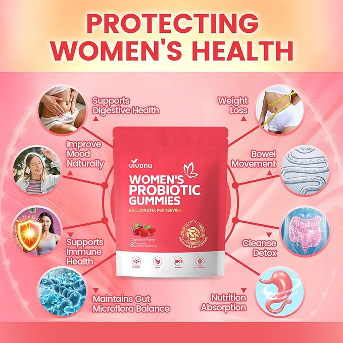 VivoNu Viginal Probiotic for Women Women Probiotic Gummies Feminine Balance Gummies Cranberry Probiotics for Woman Vaginigal Health Yeast Ph Balance| 60 Gummies