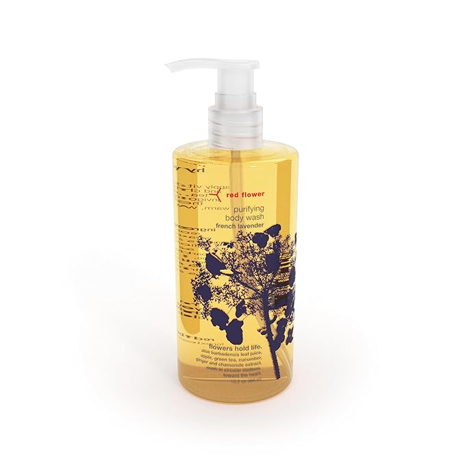 Red Flower French Lavender Body Care Duo: Purifying Body Wash &amp Softening Lotion for Hydrated Smooth and Nourished Skin