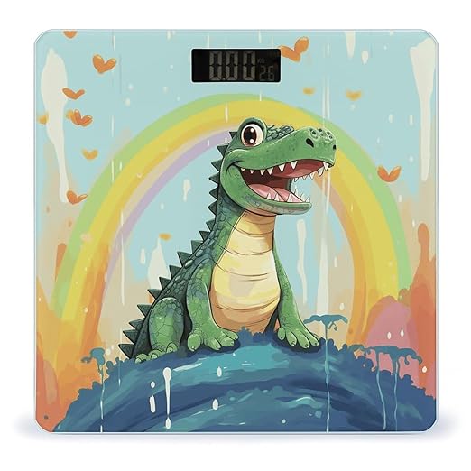 Digital Bathroom Scale for Body Weight Scale with Bright LCD Display High Accuracy Step-On Technology Auto On/Off A Cute Crocodile on A Rainbow Background Digital Scales 400 Lbs /180kg