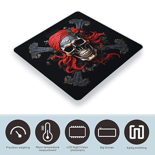 Pirate Skull Digital Bathroom Scale for Body Weight with High Precision Digital Weighing Scale with BMI Clear LCD Display and Step-On Measures Weight Up to 180kg