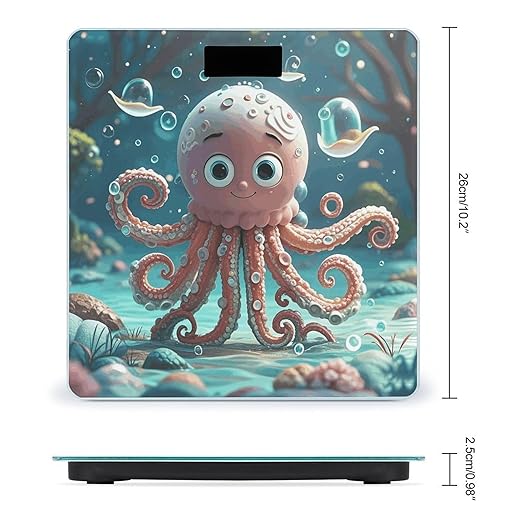 Cartoon Octopus Scale for Body Weight Sturdy Tempered Glass Weighing Scales with LCD Display Accurate Digital Bathroom Scale Convenient Body Fat Smart Scales Easy Read