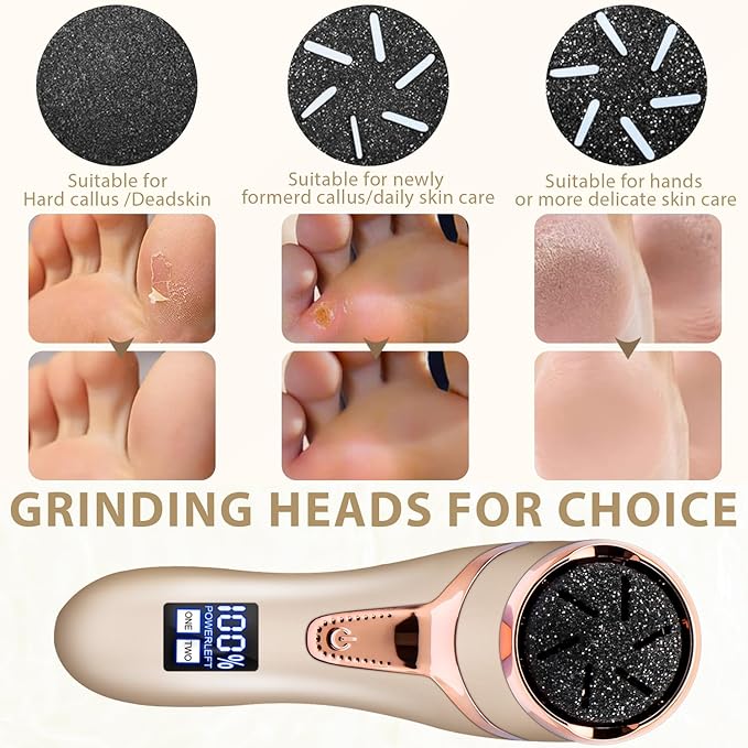 Electric Callus Remover for Feet Portable Pedicure Kit Foot File Callus Remover Rechargeable Waterproof Foot File for Foot Care Deadskin Remover with 9Head&ampLCD Display Gold