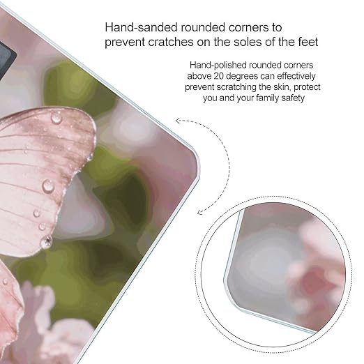 Butterfly-Pink Weight ScaleClear LED Display Bathroom Digital Weighing ScaleTempered Glass Digital Bathroom Scale for Body Weight Capacity Up to 400 Lbs
