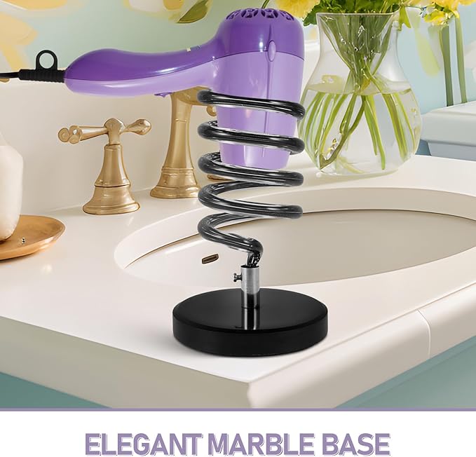 Hair Dryer Stand with Marble Base and Spiral Holder Countertop Salon Hair Dryer and Straightener Organizer for Bathroom Styling Tools Storage