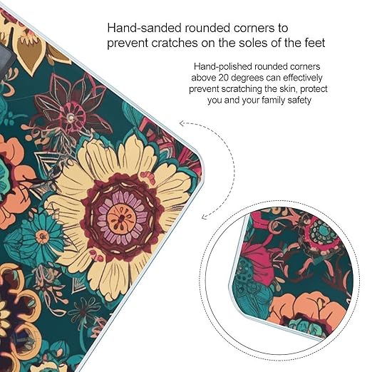 Bohemian Flower Bathroom Scale Automatic Power On/Off Body Scales LCD Backlight Display Square Digital Scale Rounded Corners Bathroom Scales for Home Bedrooms