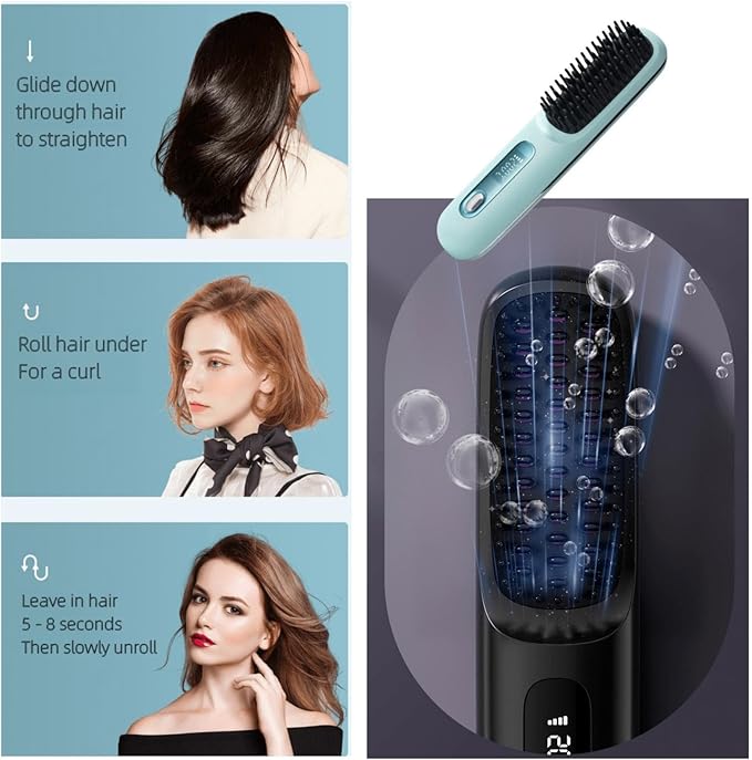 Protable Straightener Hair Brush Comb Fast Heating Hair Brush Anion Hair Straightener Comb for Travel Home Temperature Display