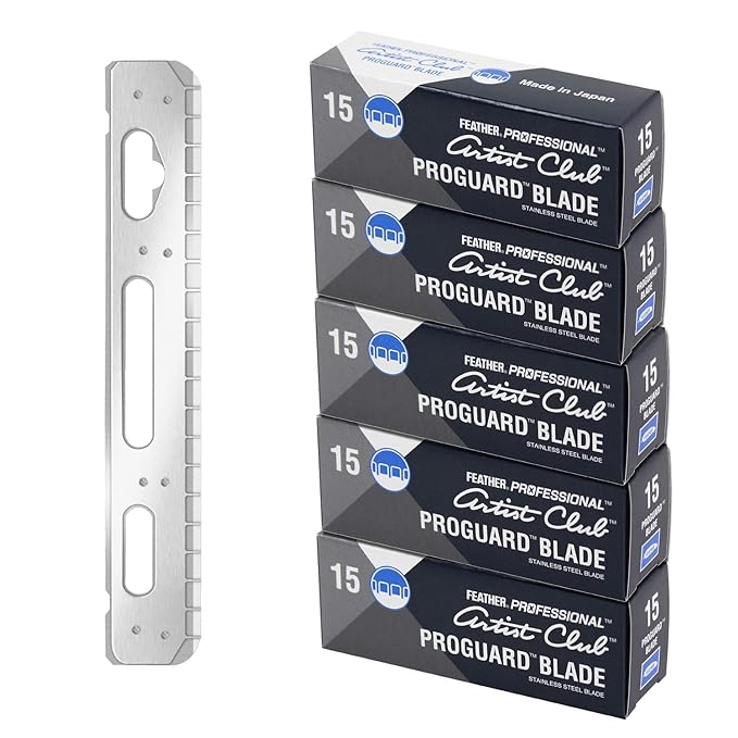 Feather Artist Club ProGuard Razor Blades - (5 Pack of 15) - Single Straight Edge Razor Blades with Guard Refills for Shaving - For Men &amp Barbers