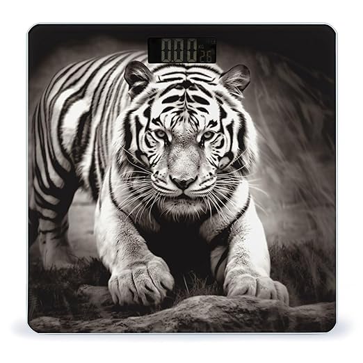 Black and White Tiger Scale for Body Weight Safe Rounded Corners Tempered Glass Digital Bathroom Scale LED Display 400lb Capacity Weight Scales with High Precision Sensors