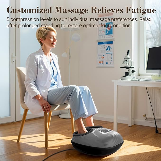 Foot Massager with Heat FSA Eligible HSA Shiatsu Foot Massager Machine for Plantar Fasciitis Adjustable Vibration &amp Pressure for Neuropathy Pain Women Men Gifts Fits Up to 12(Gray)