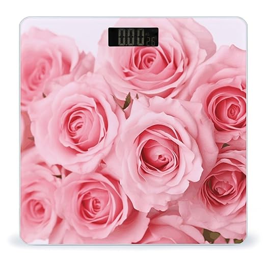 Pink Fresh RosesScale for Body Weight with LCD High Precision Weighing Scales Fashion Sturdy Tempered Glass Weight Scales Easy-to-Read Digital Bathroom Scale for Daily 400lb